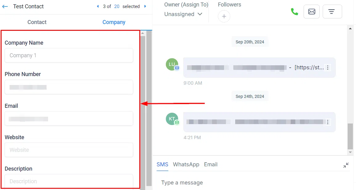 Growth360 Companies - company tab in contact
