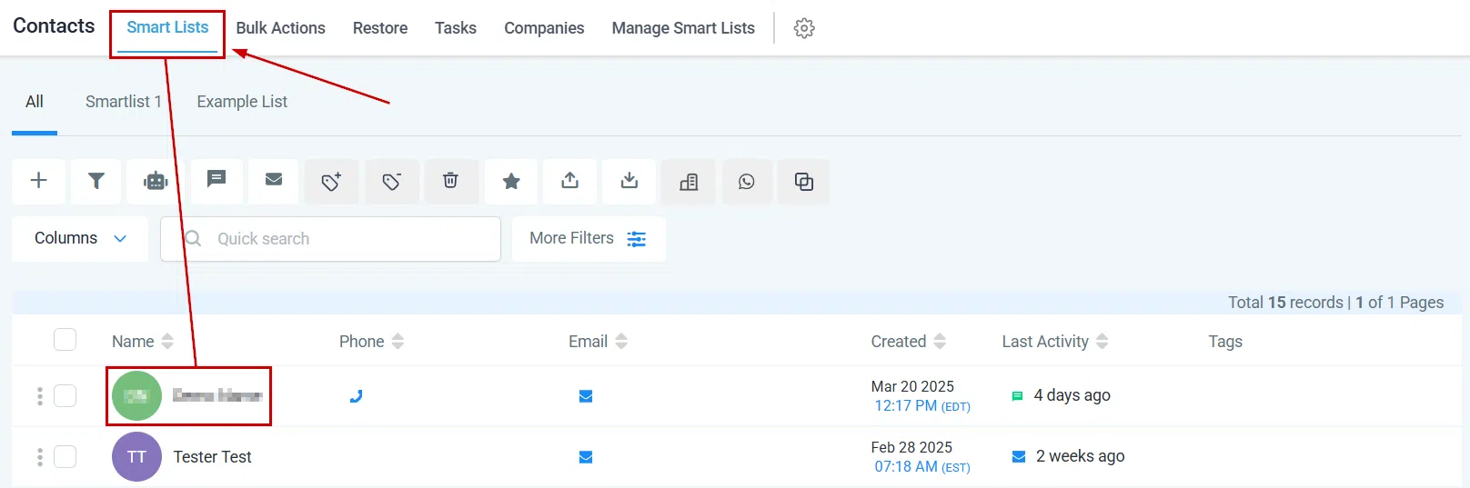 Growth360 Contact Appointments - contacts smart list