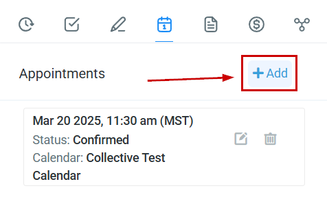 Growth360 Contact Appointments - calendar icon in contact