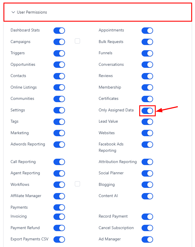 Growth360 - only assigned data permission