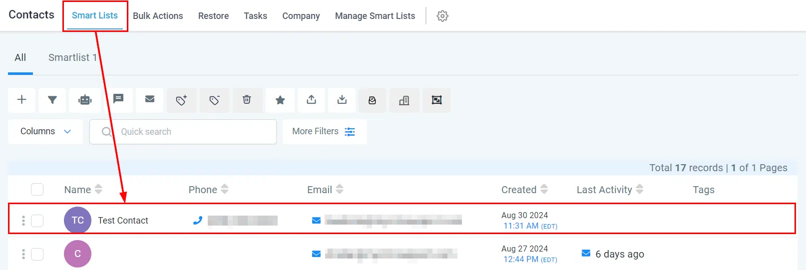 Growth360 - contacts smart list