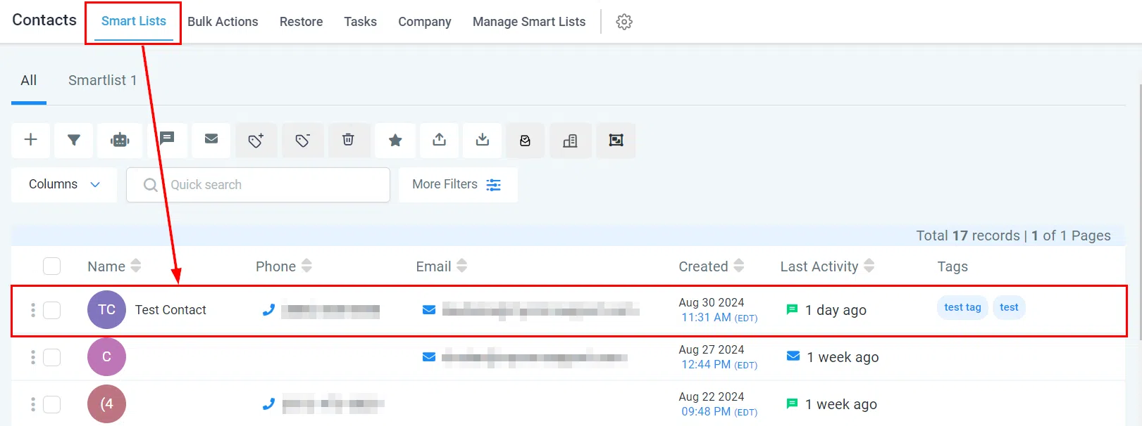 Growth360 - contacts smart list