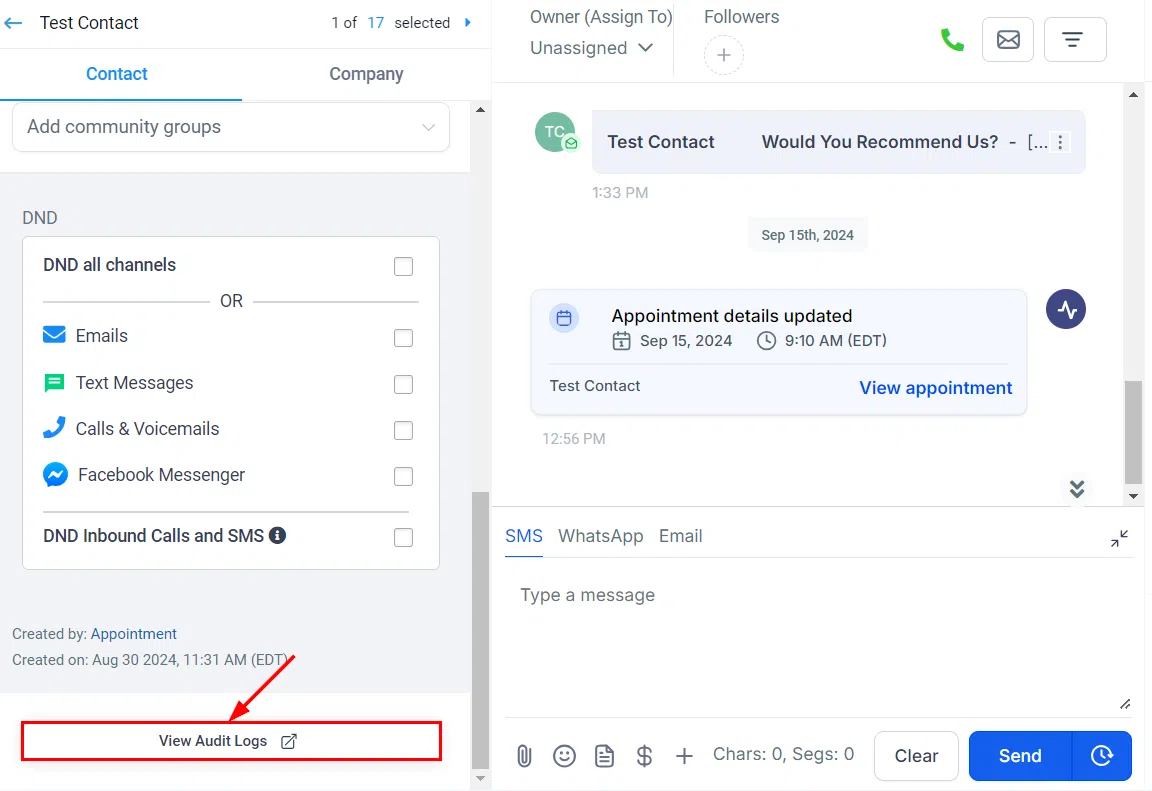 Growth360 Contact Details - audit logs