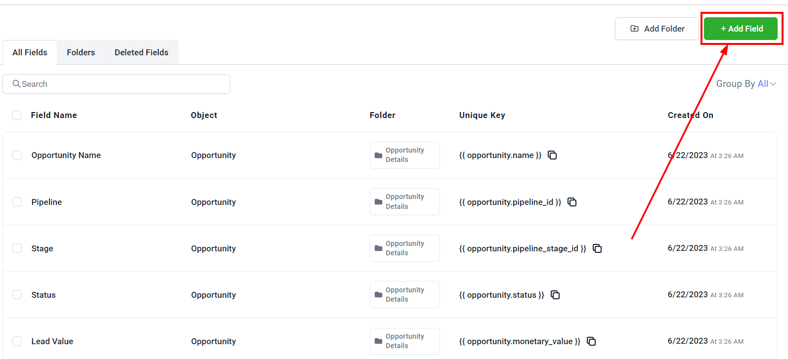 Growth360 Contact Files - custom fields settings