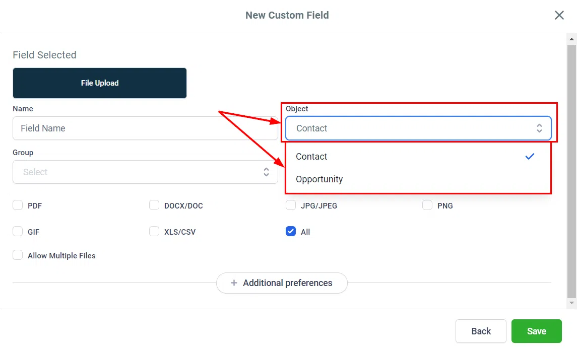Growth360 Contact Files - select object