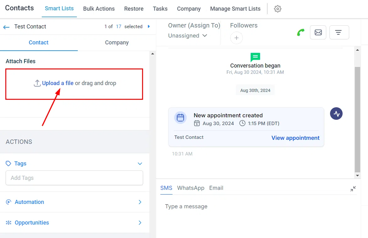 Growth360 Contact Files - upload file button