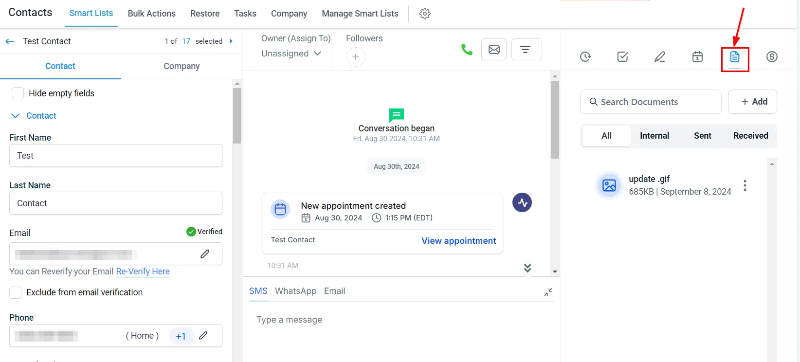 Growth360 Contact Files - documents section overview