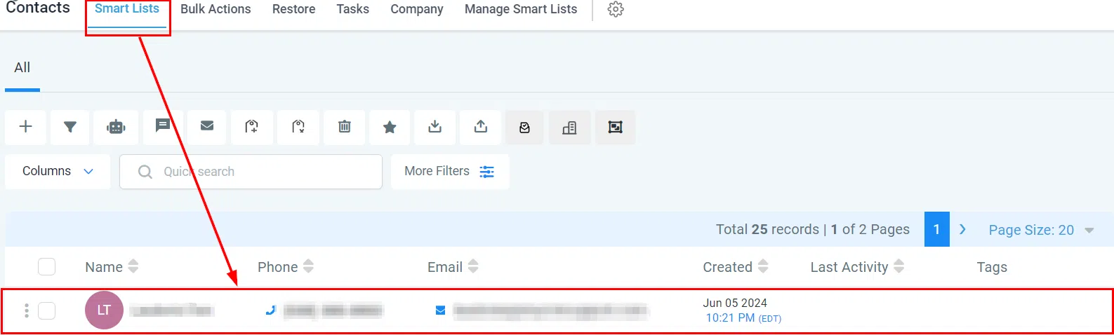 Growth360 Contact Files - navigate to contact