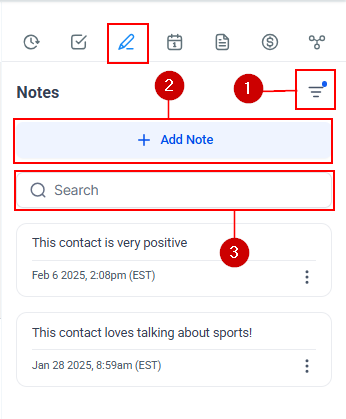 Growth360 Contact Information Panel - notes tab