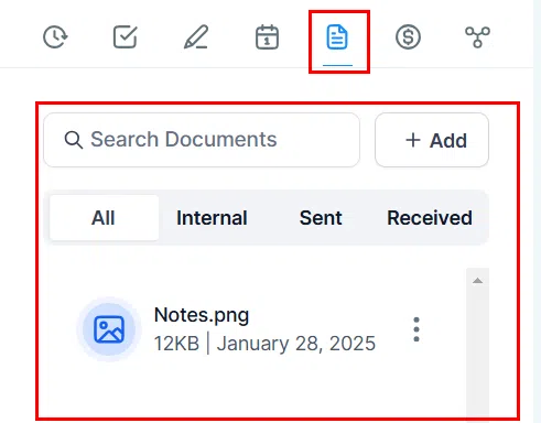 Growth360 Contact Information Panel - documents tab