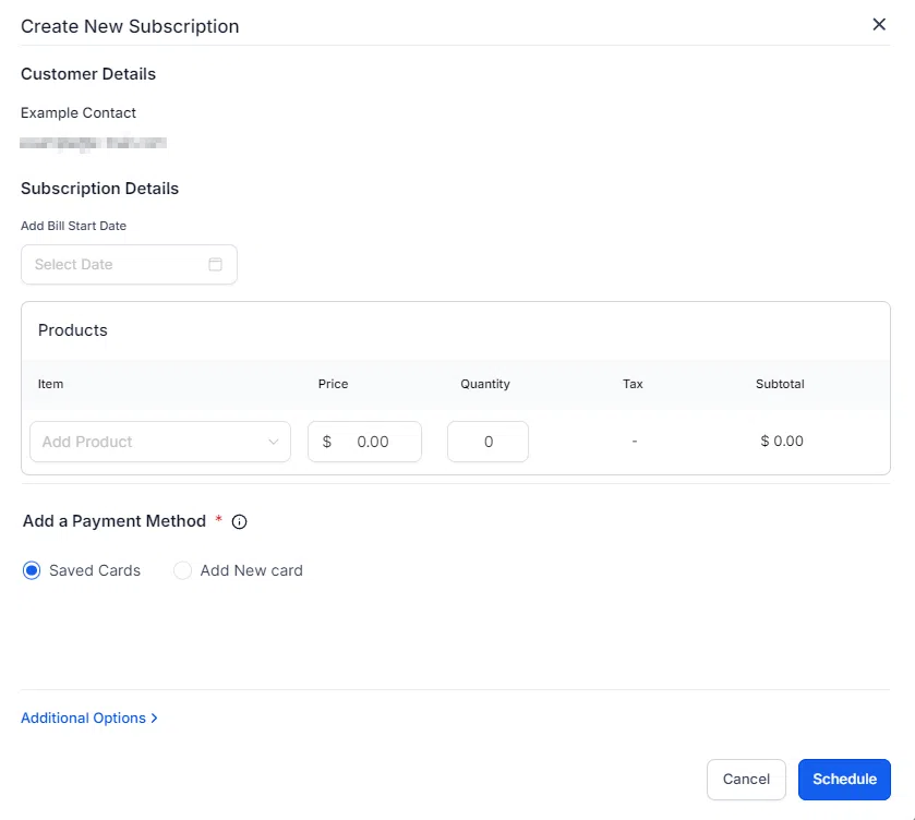 Growth360 Contact Information Panel - create subscription
