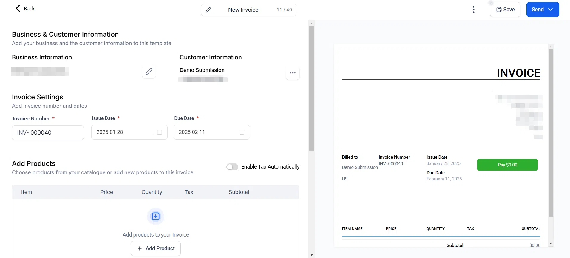 Growth360 Contact Information Panel - create invoice