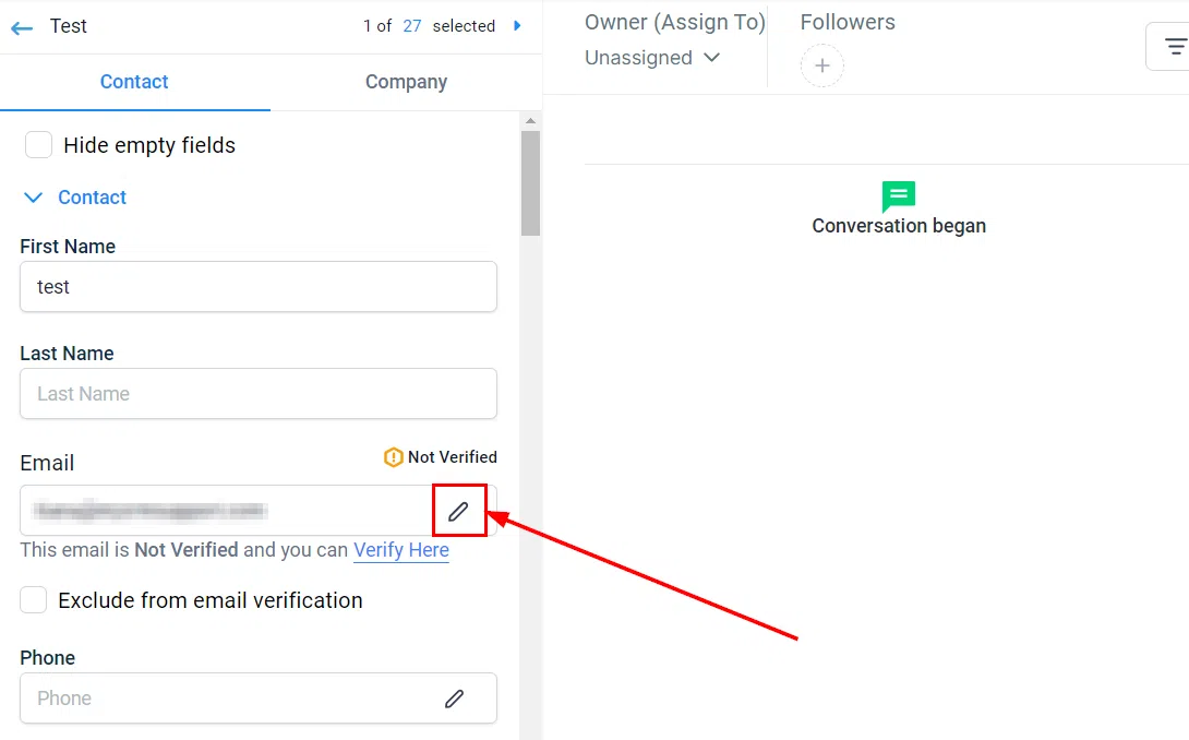 Growth360 Contact - edit email field