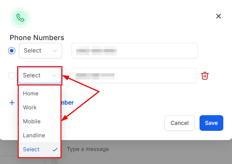 Growth360 Contact - phone number label