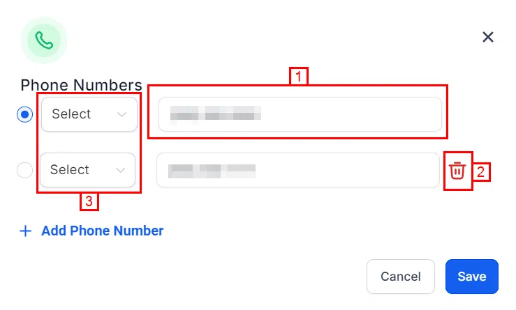 Growth360 Contact - manage phone numbers