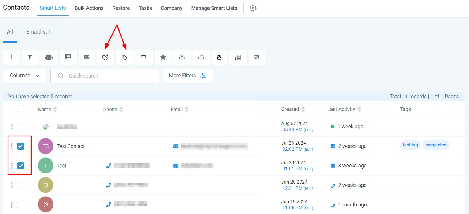 Growth360 Contact - bulk tag actions