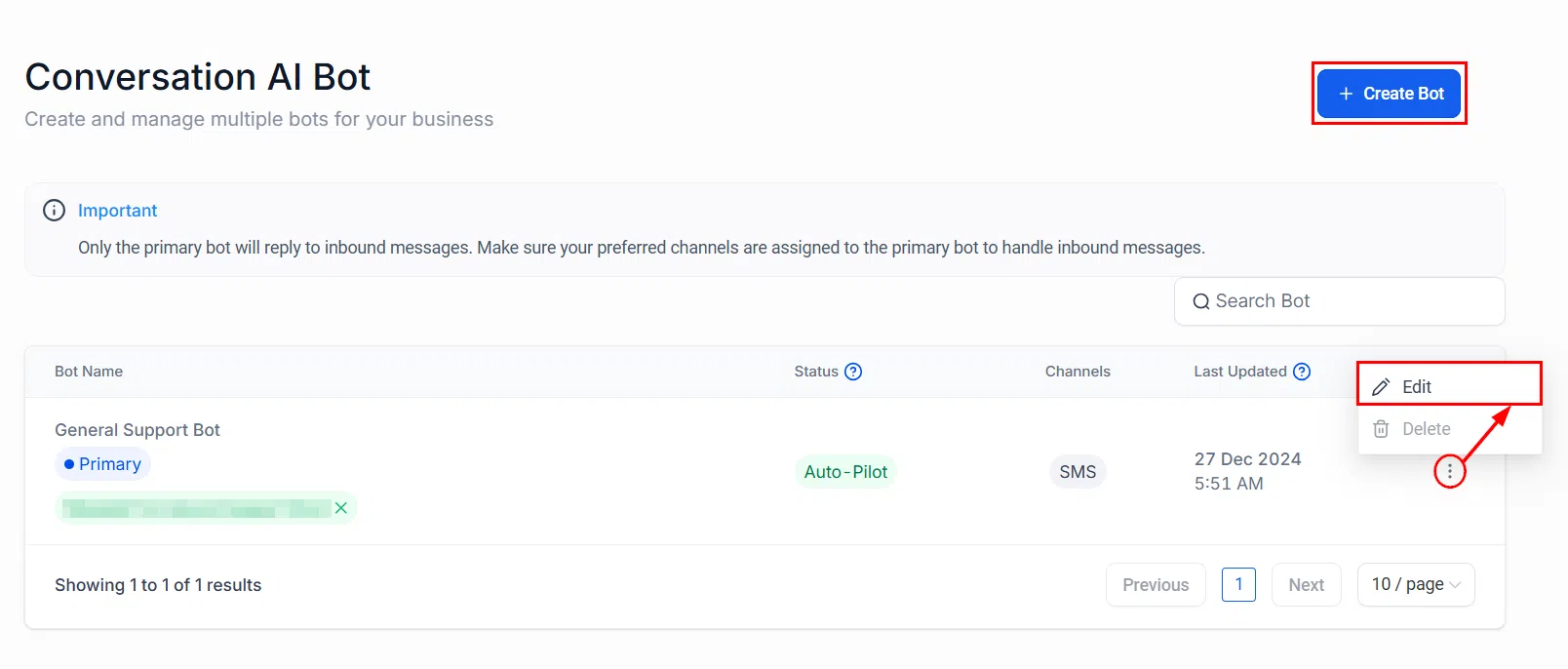 Growth360 Conversation AI - accessing bot settings