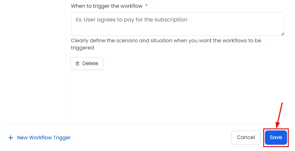 Growth360 Conversation AI - saving workflow trigger settings