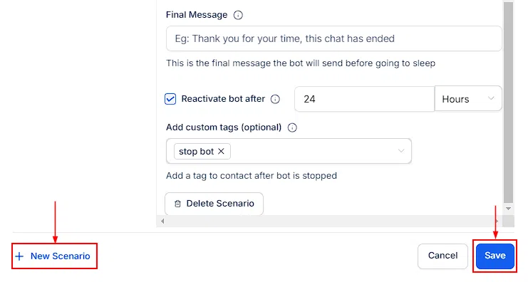 Growth360 Conversation AI - multiple stop bot scenarios