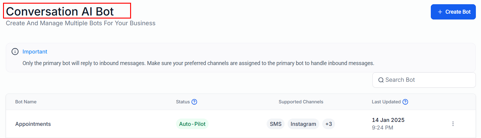 Growth360 Conversation AI - main settings screen