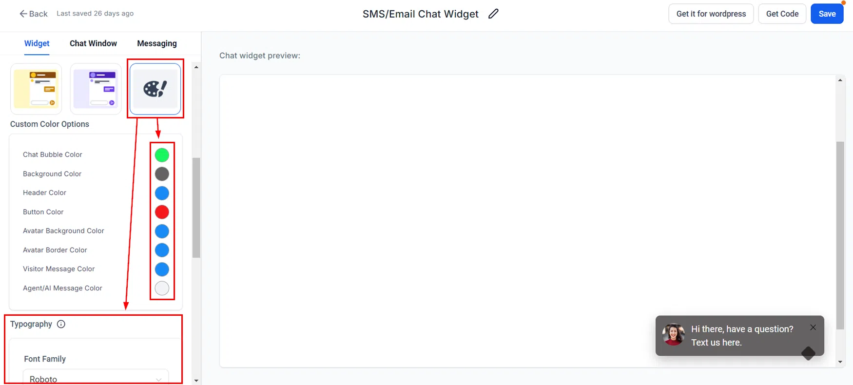 Growth360 Chat Widget - customisation tabs