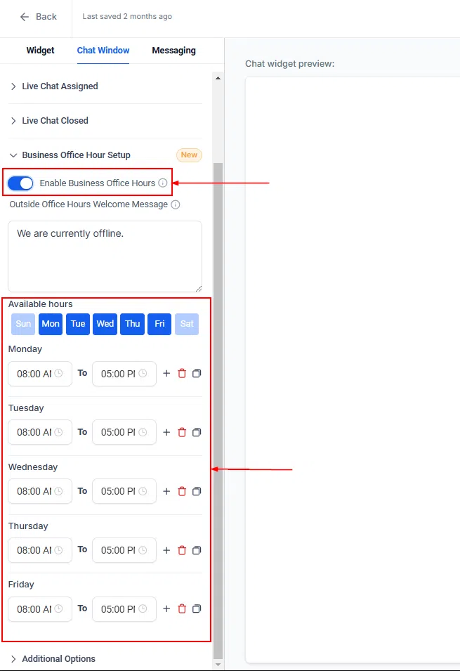 Growth360 Chat Widget - chat window settings