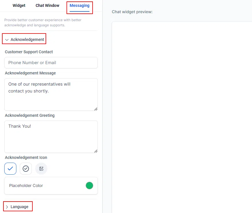 Growth360 Chat Widget - saving widget settings