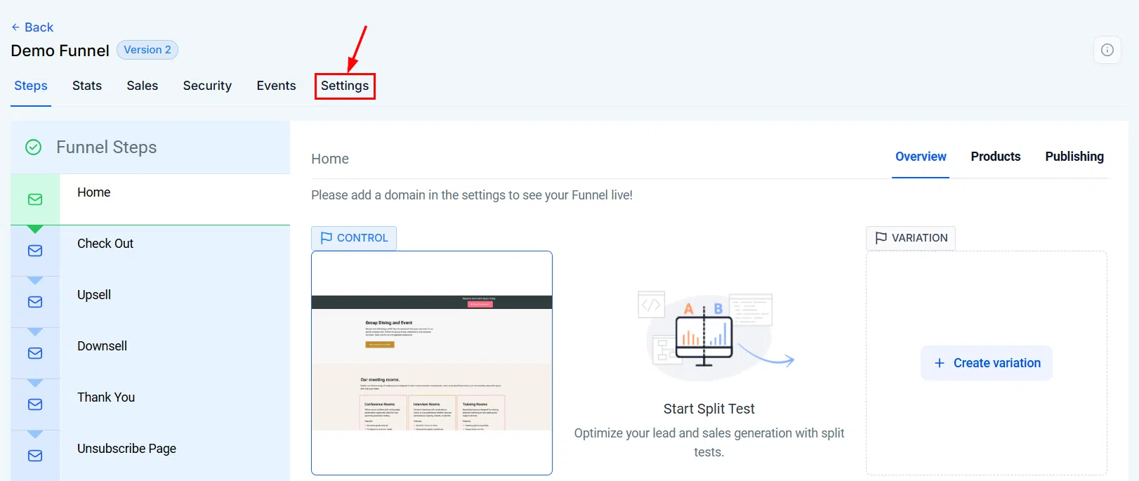 Growth360 Chat Widget - funnel settings panel