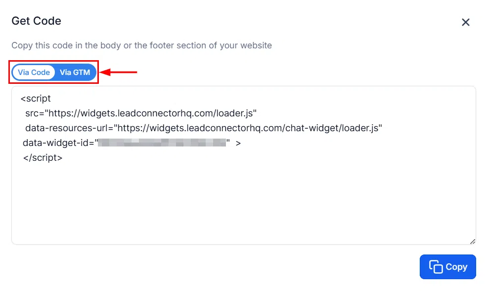 Growth360 Chat Widget - embed code section