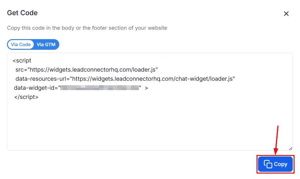 Growth360 Chat Widget - copy embed code