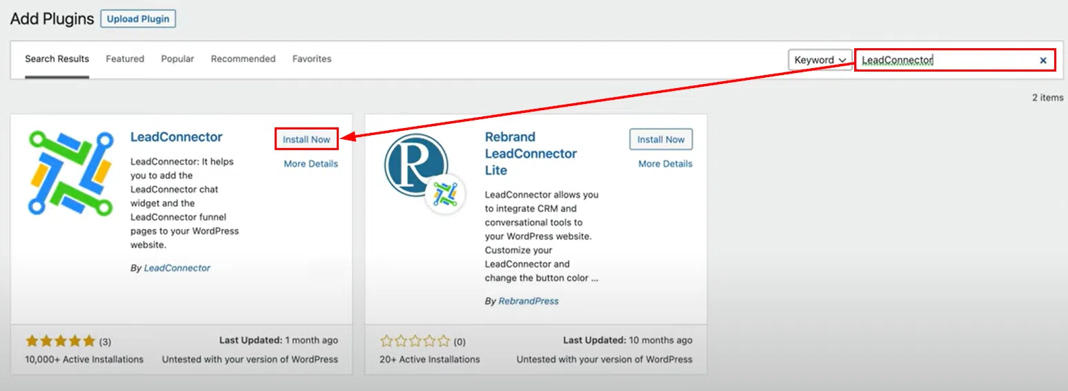 Growth360 Chat Widget - installing LeadConnector plugin