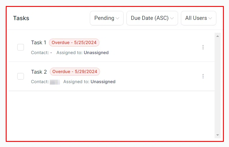 Growth360 Dashboard - tasks tile