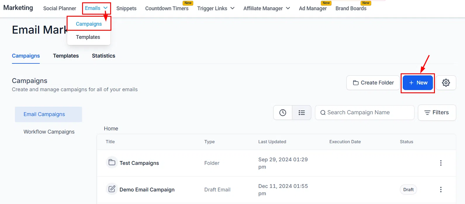 Growth360 A/B Test - New campaign button