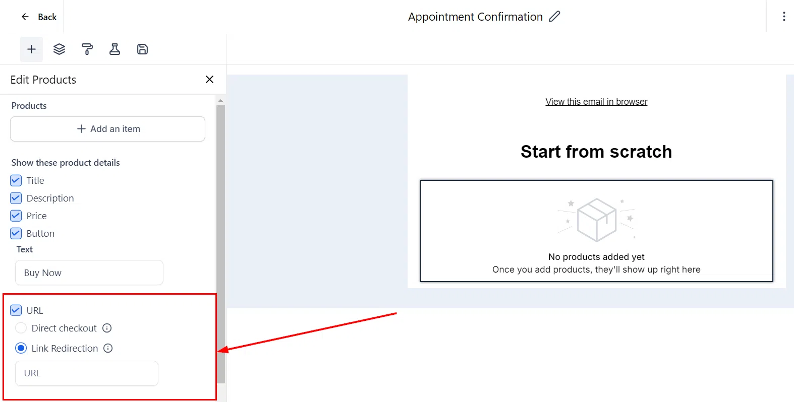 Growth360 Product Element - URL field