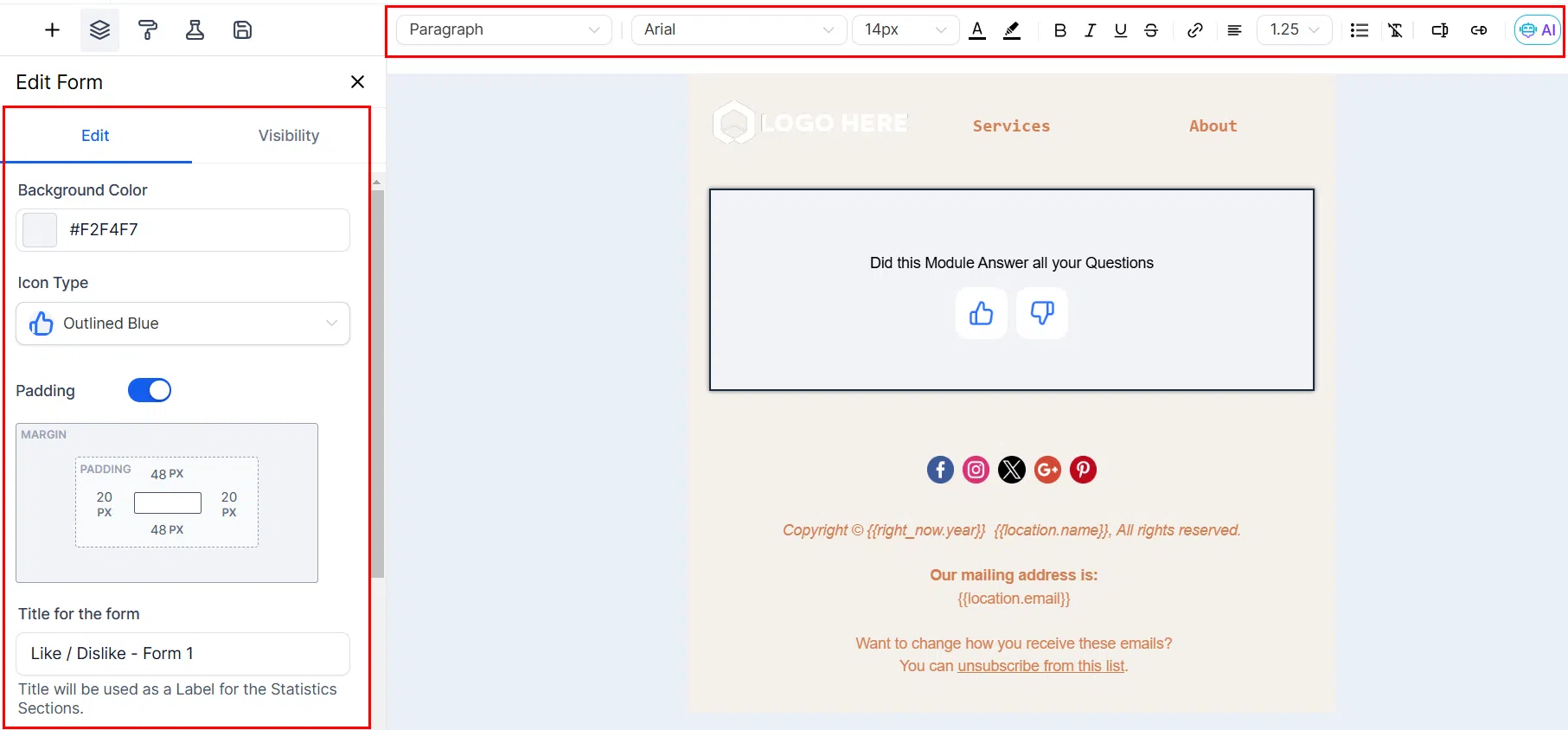 Growth360 Form Element - edit form settings