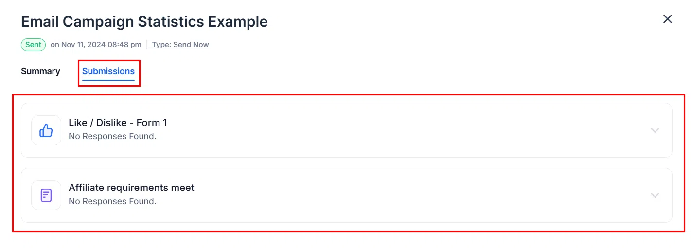 Growth360 Form Element - Submissions tab with responses