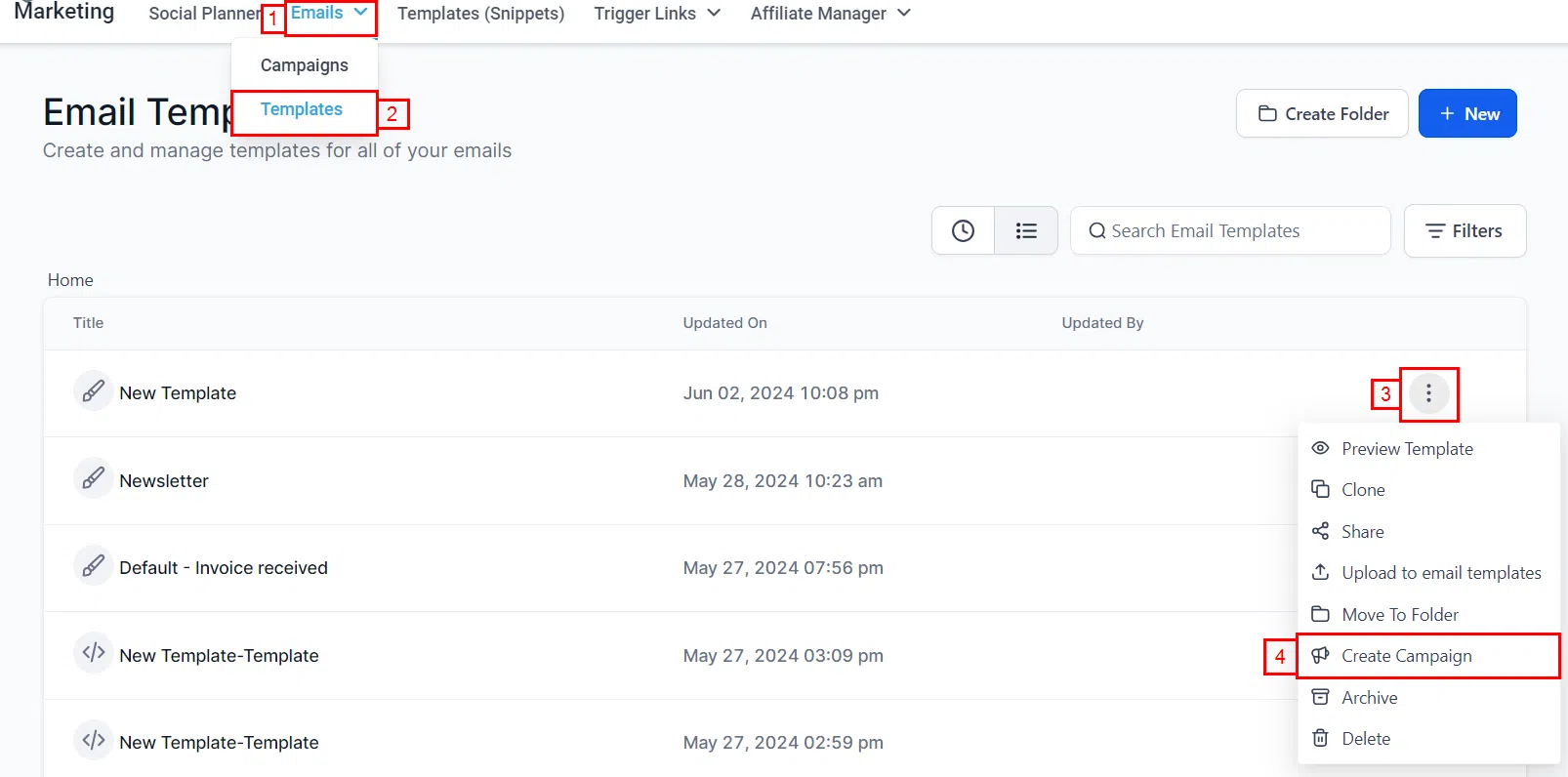 Growth360 Email Campaigns - create campaign
