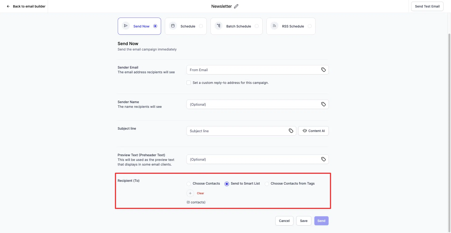 Growth360 Email Campaign - Send to Smart List selected