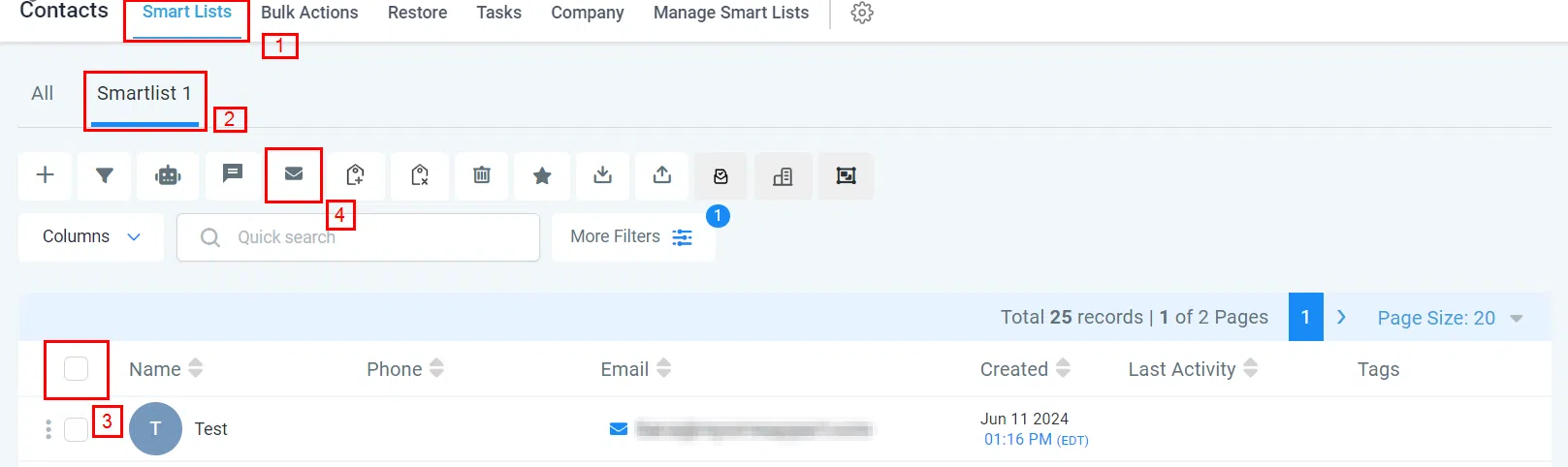 Growth360 Smart List - Send Email option