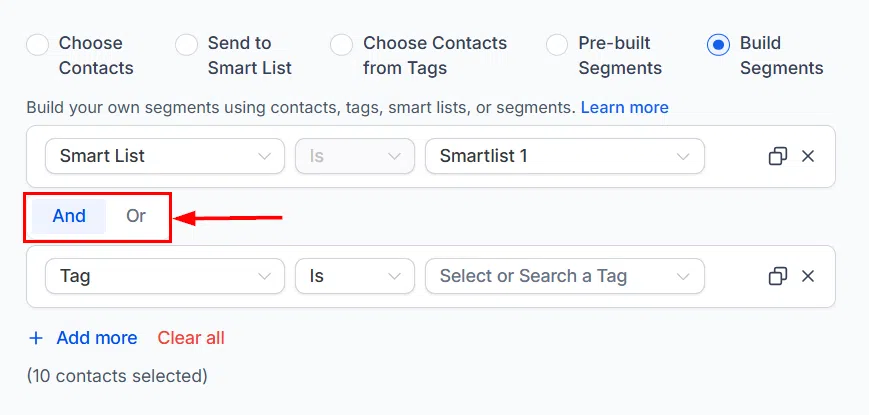 Growth360 Build Segments - operator selection