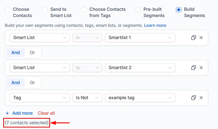 Growth360 Build Segments - contact count preview