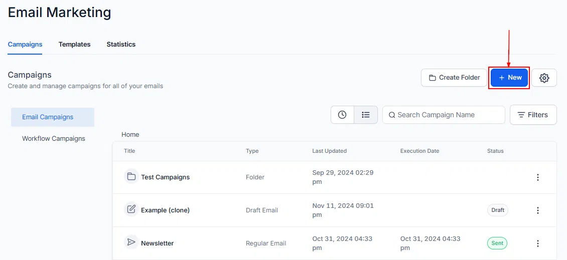 Growth360 Email Campaigns - new campaign