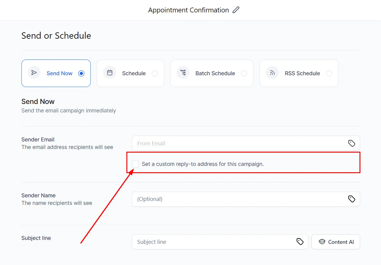 Growth360 Email Campaign - custom reply-to option