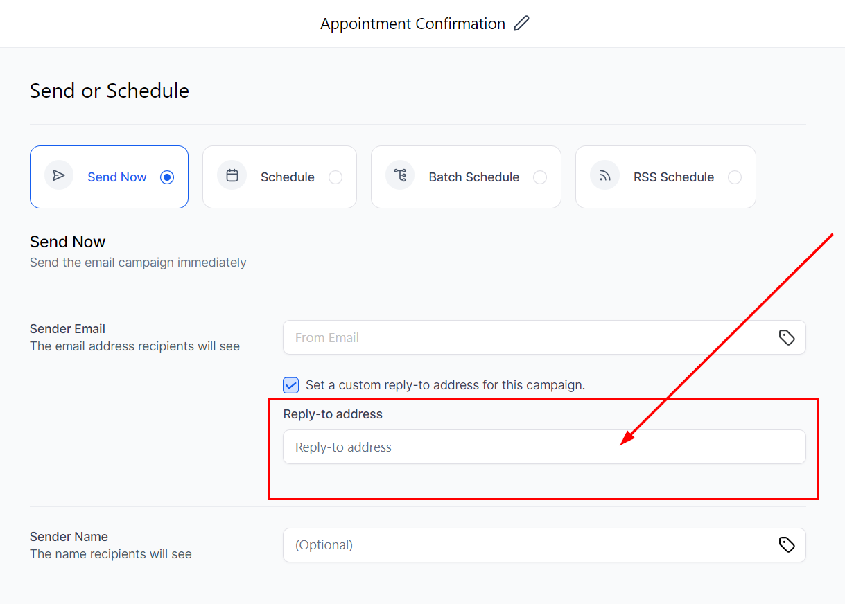 Growth360 Email Campaign - reply-to address field