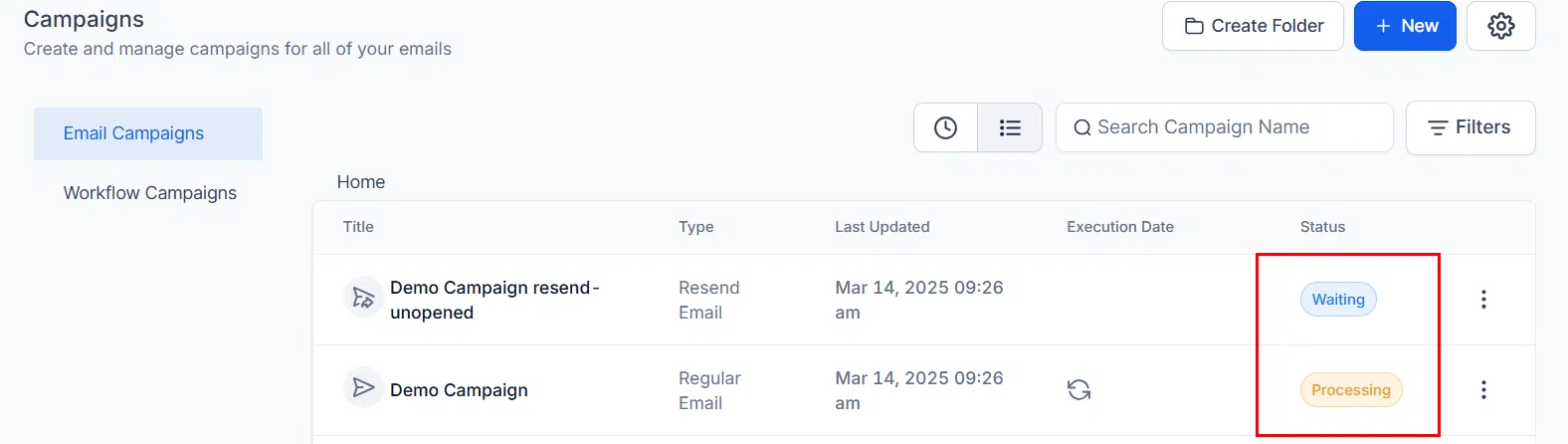 Growth360 Email Campaign - resend status indicator
