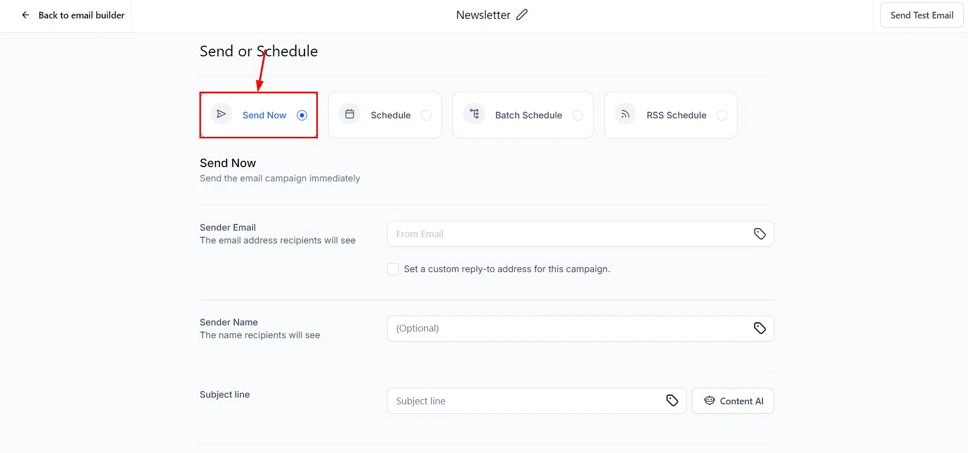 Growth360 Email Campaigns - Send Now option