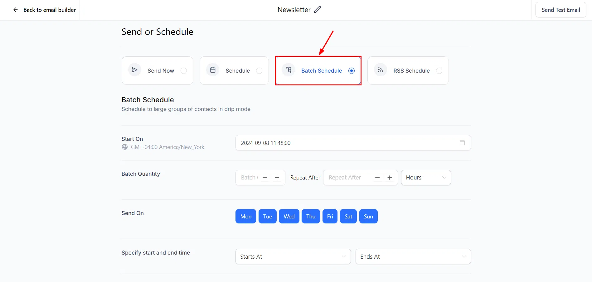 Growth360 Email Campaigns - Batch Schedule option