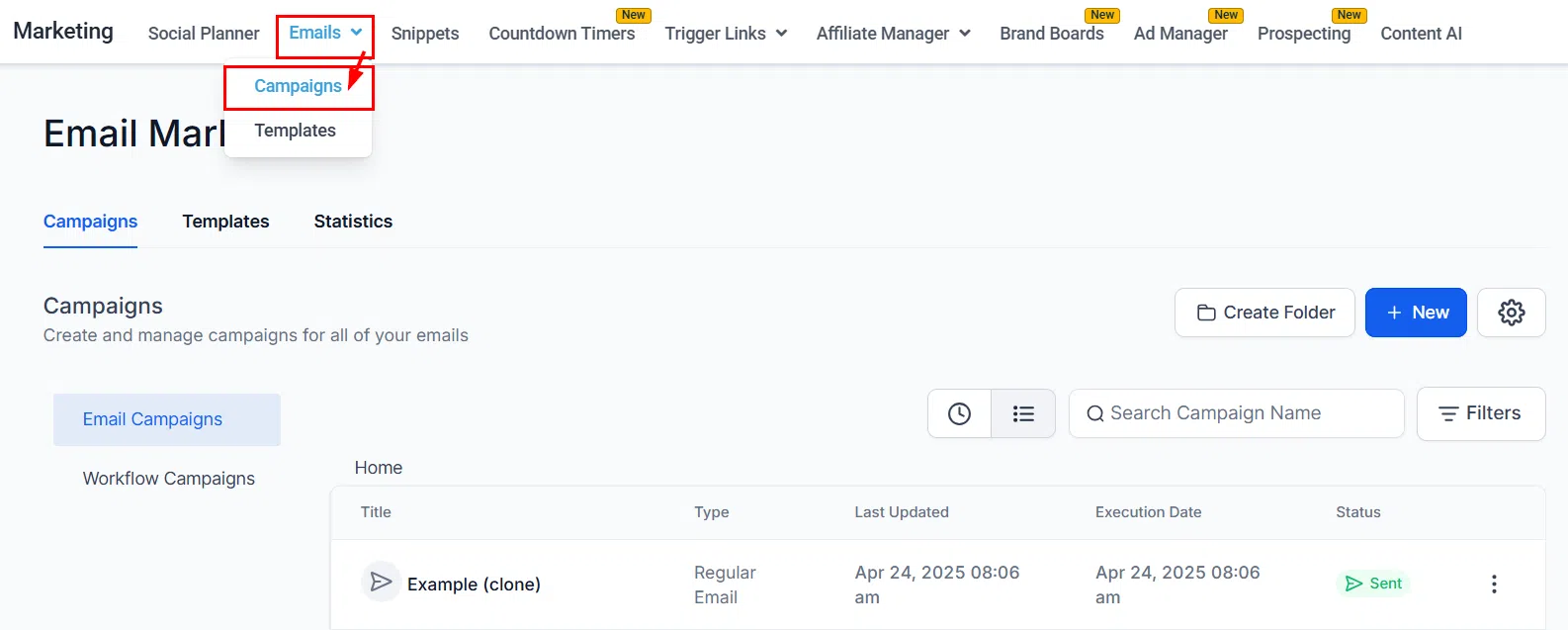 Growth360 Email Campaigns - campaign list