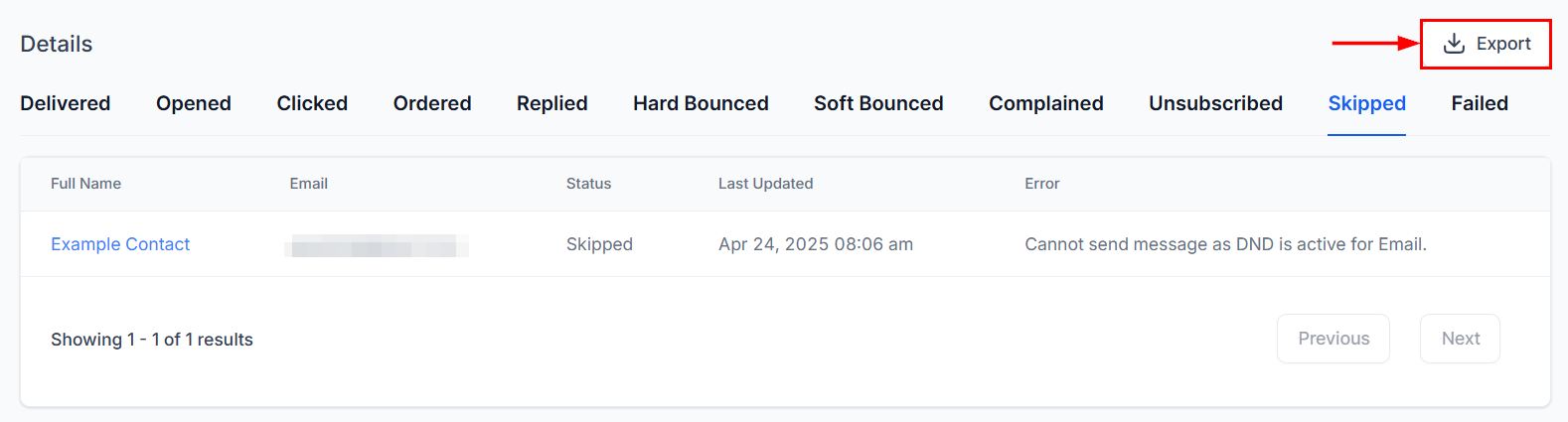 Growth360 Individual Campaign Statistics - Export button