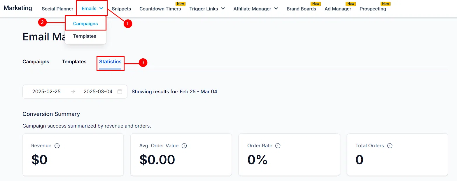 Growth360 Email Campaign Statistics - overview dashboard